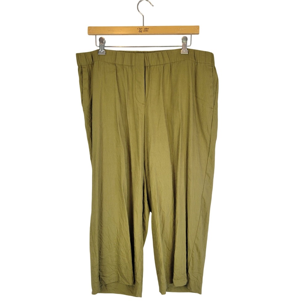 J. Jill Cropped Wide Leg Linen Blend Pants Capris Olive Green Extra Large Petite